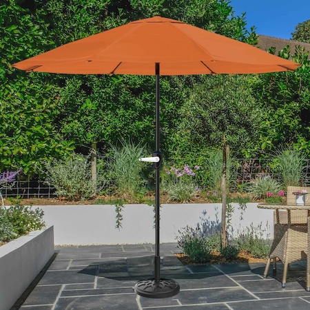 Pure Garden 9 ft Patio Umbrella with 19lb Base, Easy Crank and Orange Vented Canopy 50-LG1052B